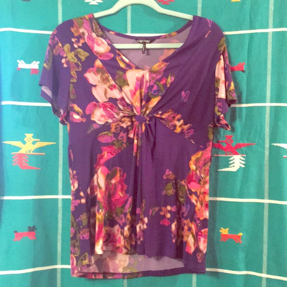 PXL Daisy Fuentes Purple Floral Print Blouse